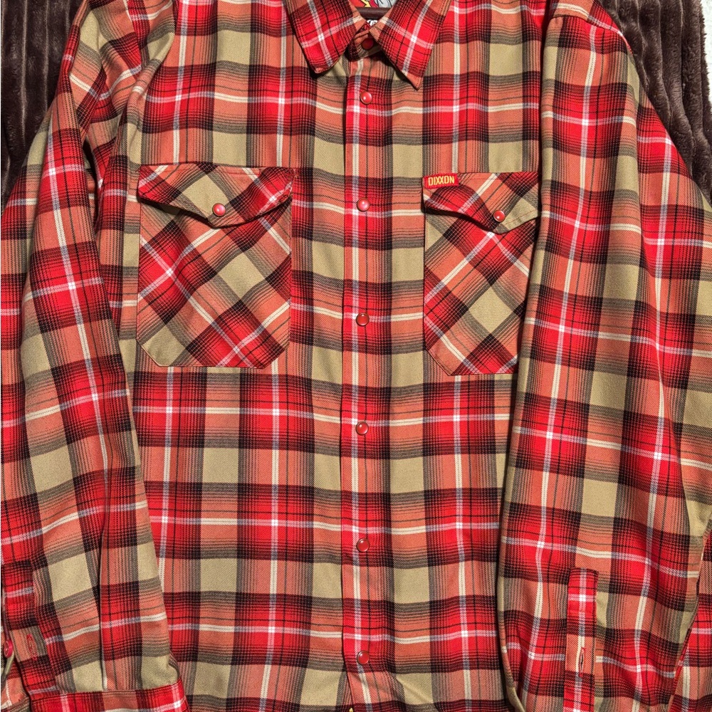DIXXON Red and Tan Plaid Flannel Shirt